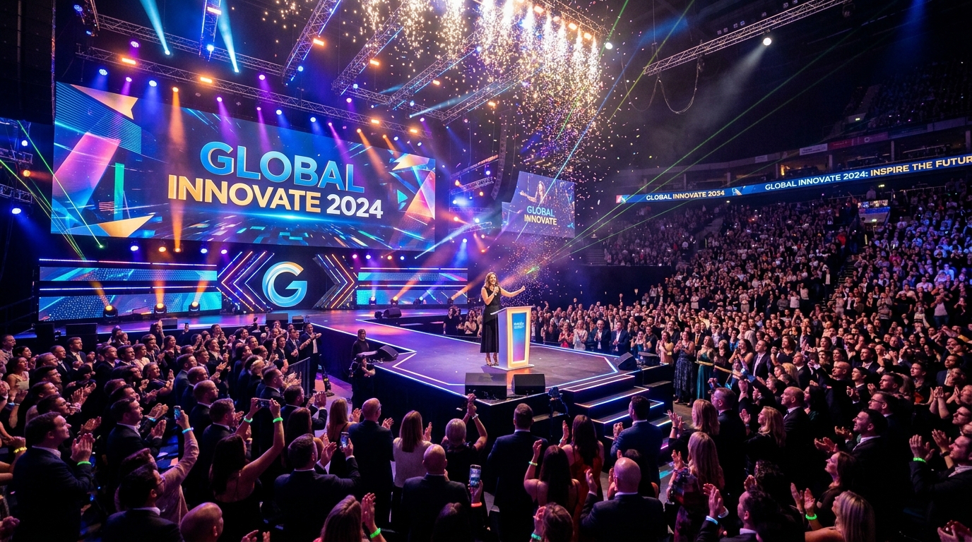 Attractive corporate event with stunning lighting